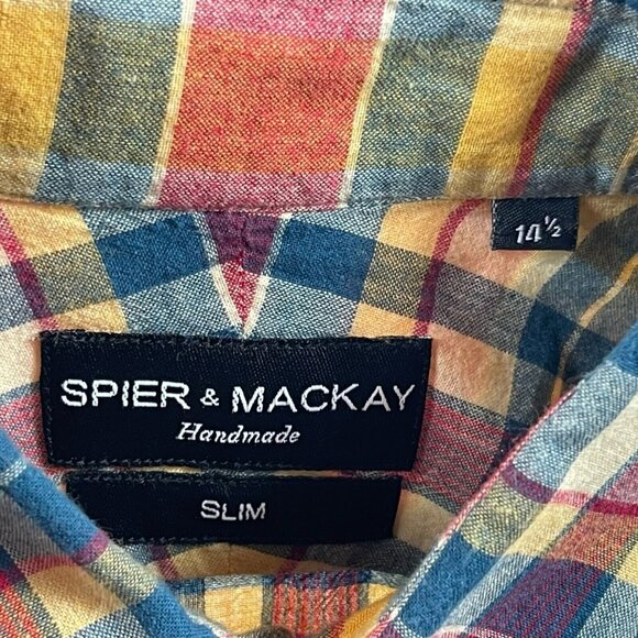 Spier & Mackay Slim Plaid Button Shirt Mens 14.5 Medium Cotton Pocket - Picture 7 of 8